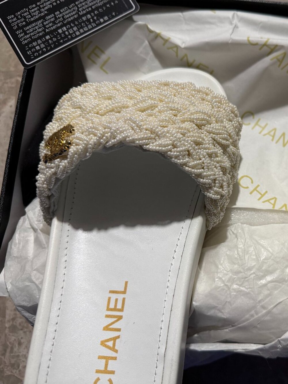 Stunning pearl beaded slides with Box!